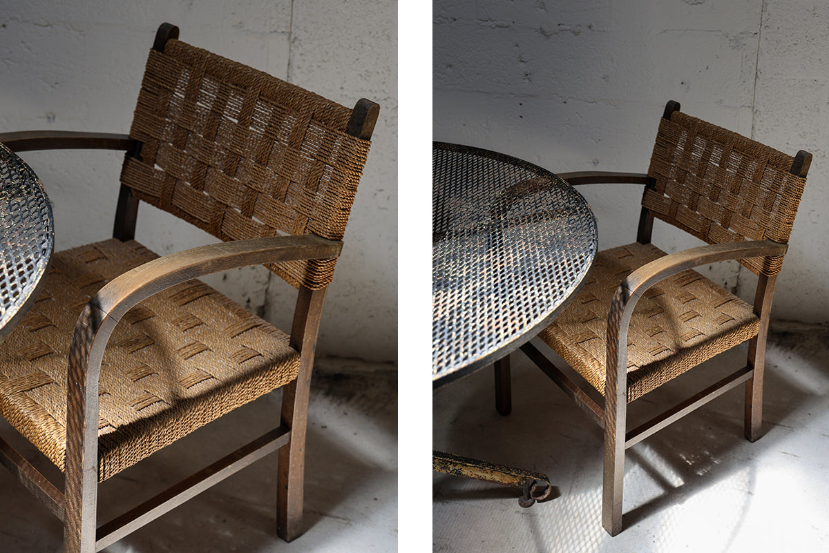 PAIR OF BENTWOOD & RUSH ARMCHAIRS, FRANCE 1950'S