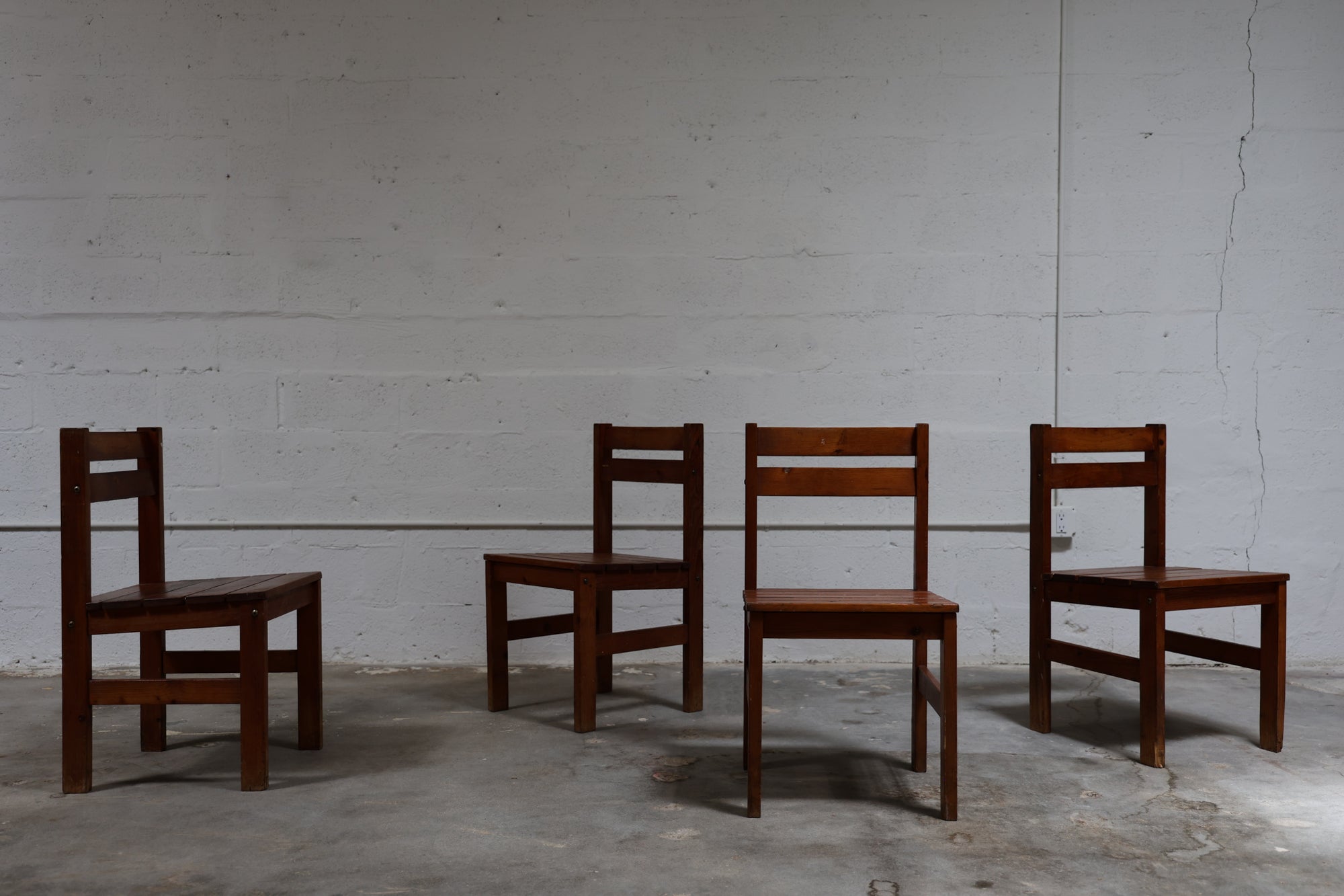 SET OF FOUR SLATTED DINING CHAIRS
