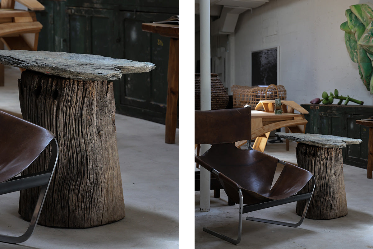 SLATE & ANCIENT TRUNK SIDETABLE