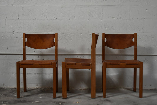 SET OF SIX LEATHER DINING CHAIRS