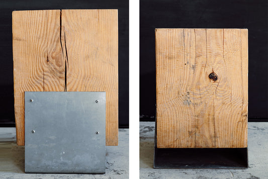 WOODEN STUMP WITH METAL BASE