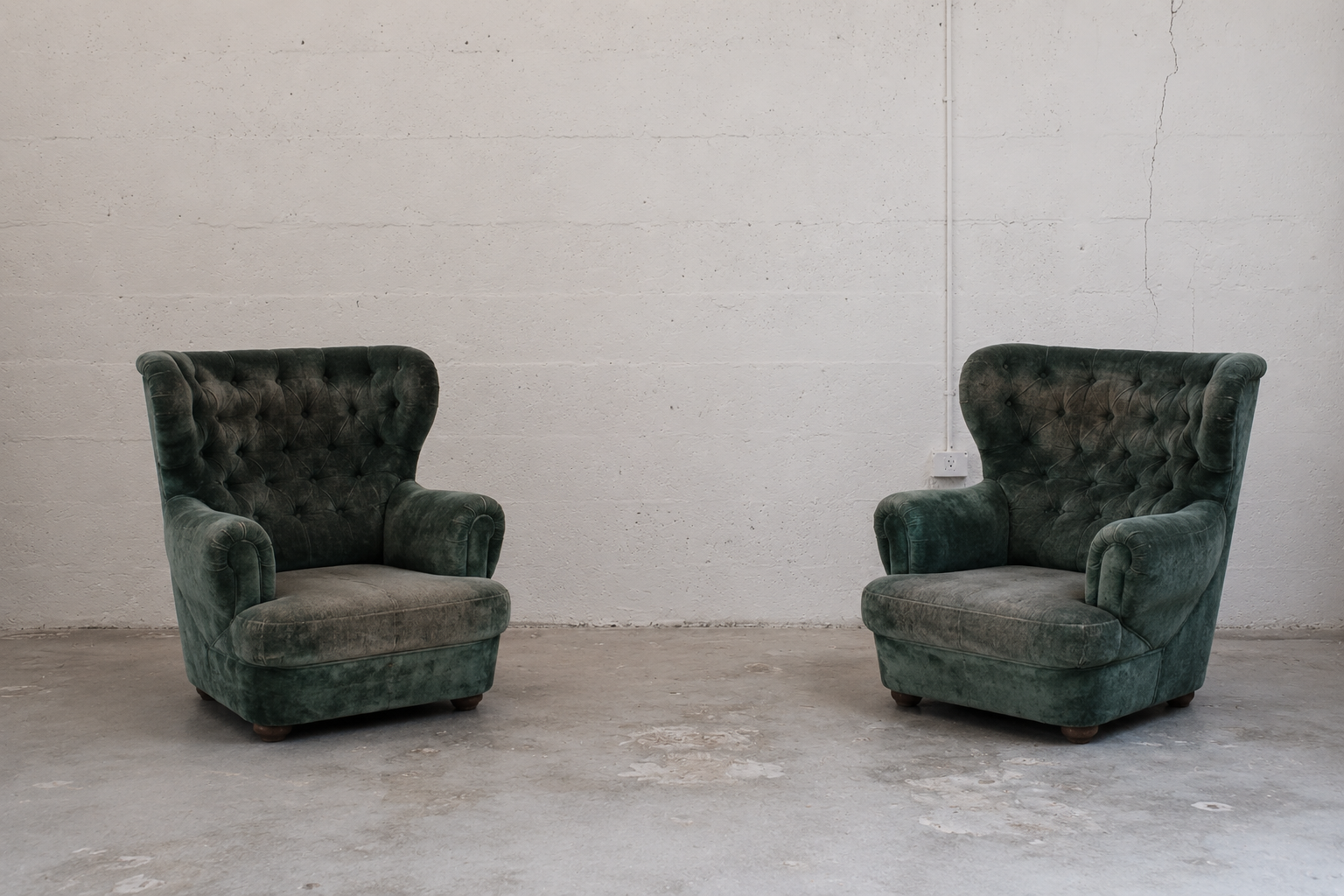 PAIR OF TUFTED WINGBACK LOUNGE CHAIRS