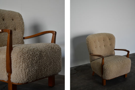 SHEEPSKIN WOODEN ARMCHAIRS